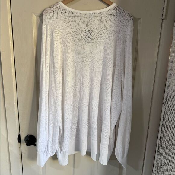 Torrid Pointelle White Tie Neck Lightweight Sweater Pullover - Picture 6 of 9